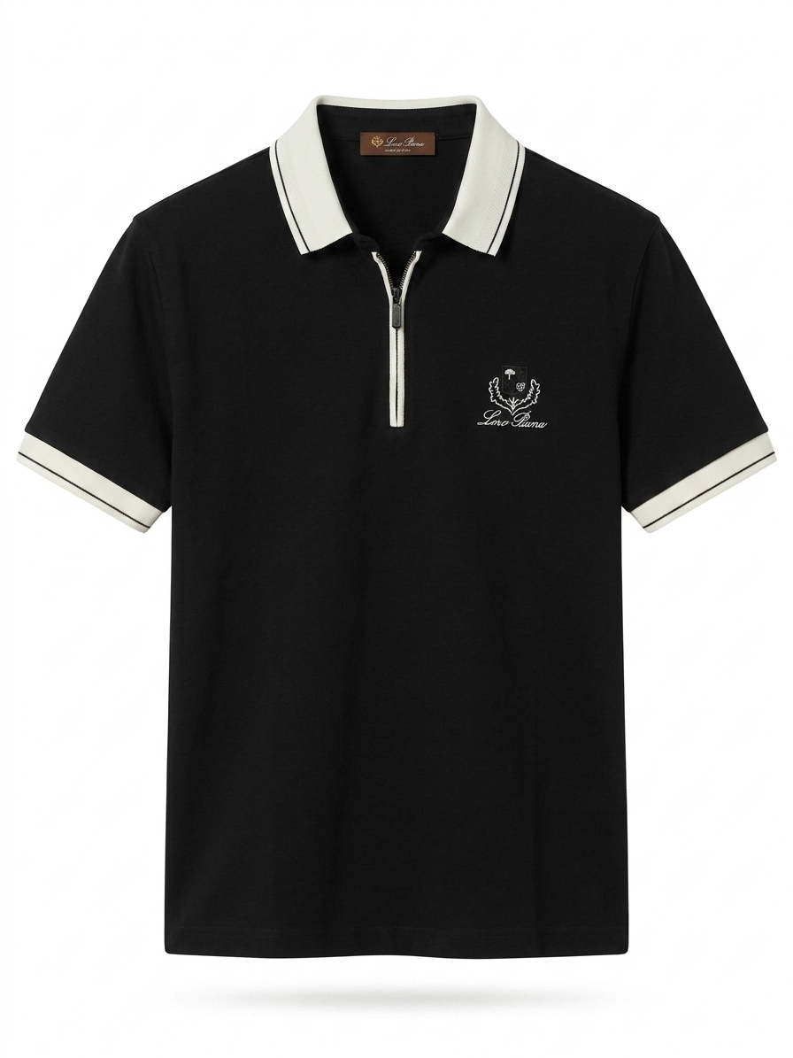LP Crested Quarter-Zip Polo in Midnight Black