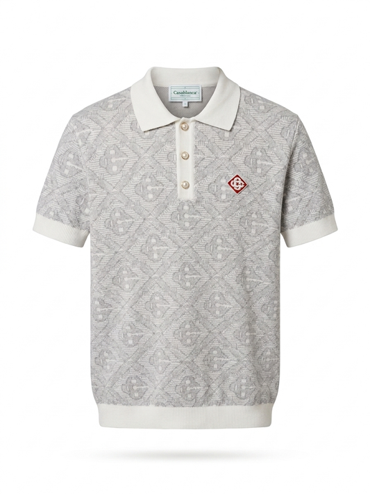 CASA Diamond Jacquard Tennis Polo with Pearl Buttons