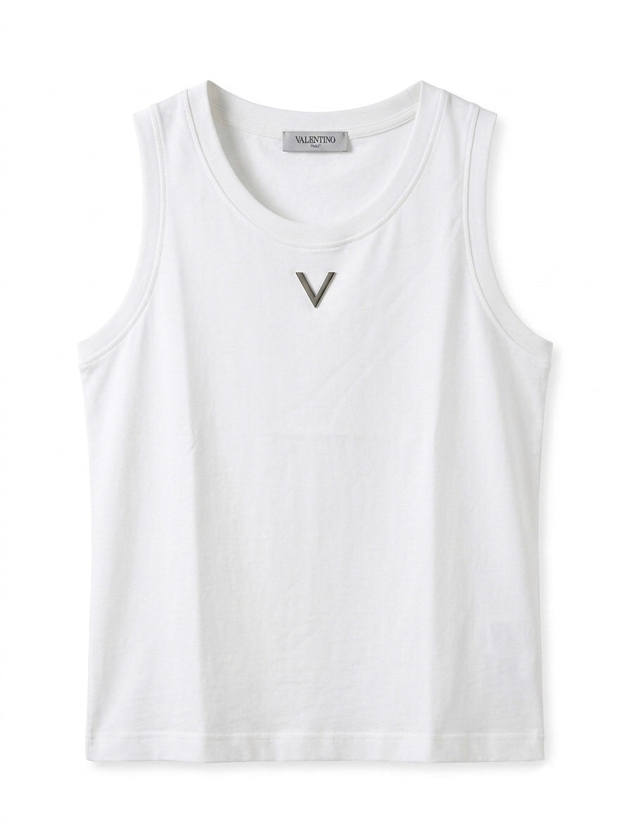 VAL | Signature 'V' Hardware Cotton Tank Top - White