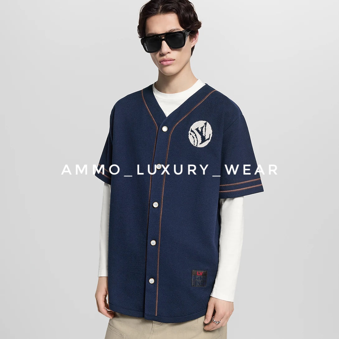 Lv Knitted Short-Sleeved Baseball Shirt