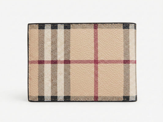 Two-Tone Check and Leather Bifold Wallet
