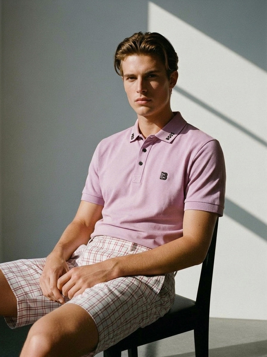 HB Monogram Collar Polo | Dusty Rose