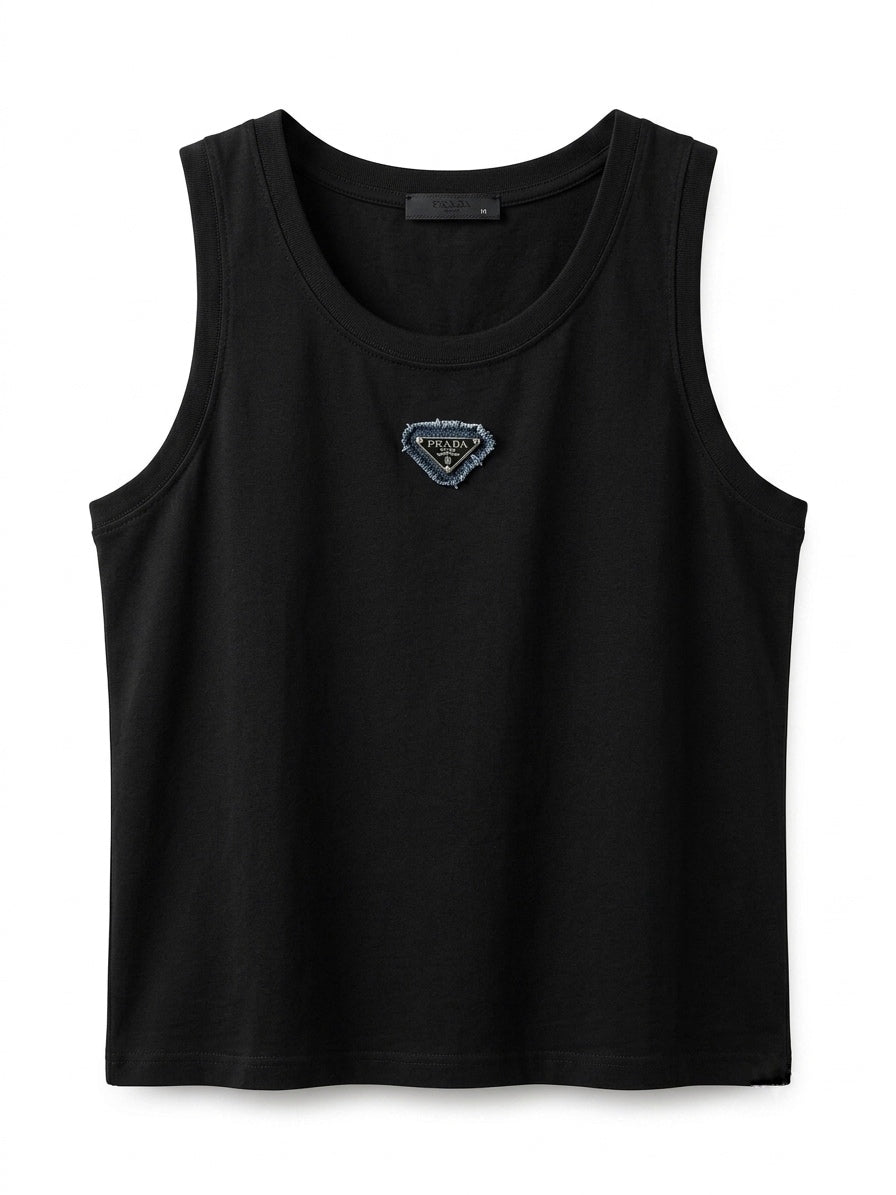 PRD - Denim-Embellished Jersey Tank Top