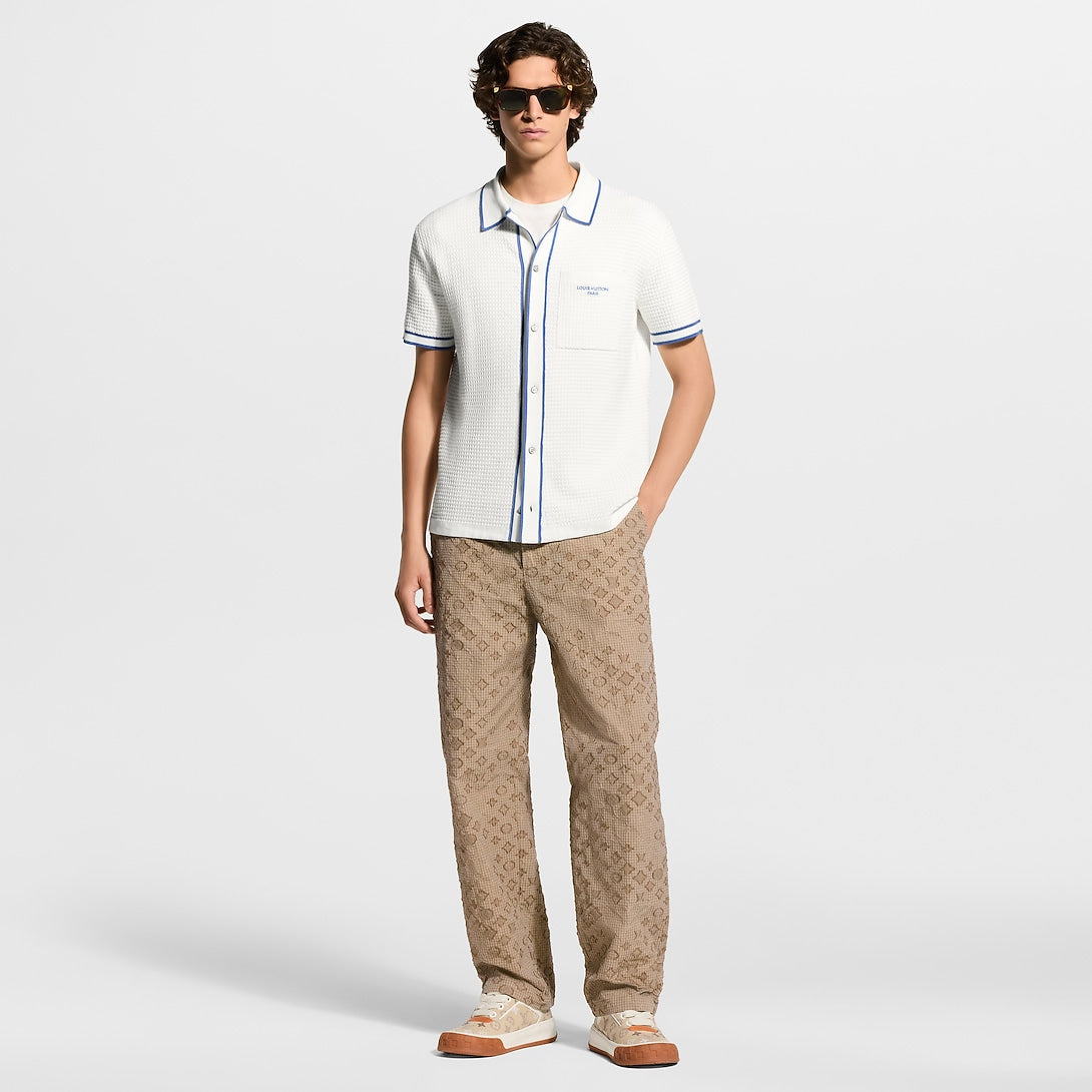 LV Contrast-Trim Textured Knit Resort Shirt