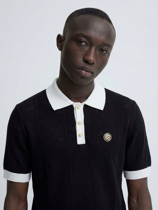 CASA Monochrome Chevron Knit Polo