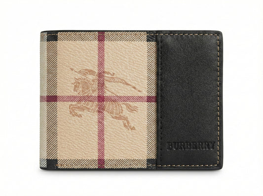 Two-Tone Check and Leather Bifold Wallet