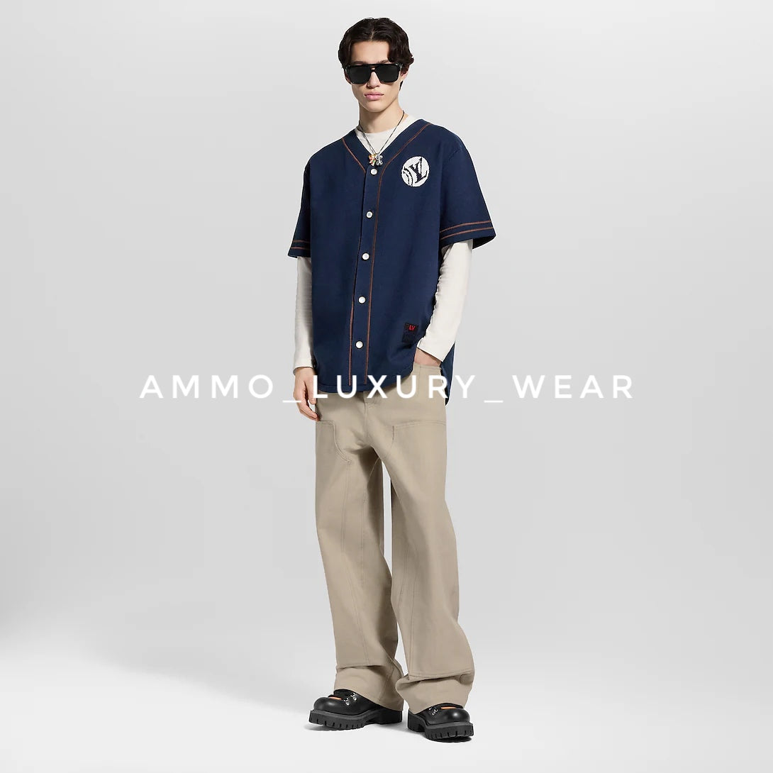 Lv Knitted Short-Sleeved Baseball Shirt