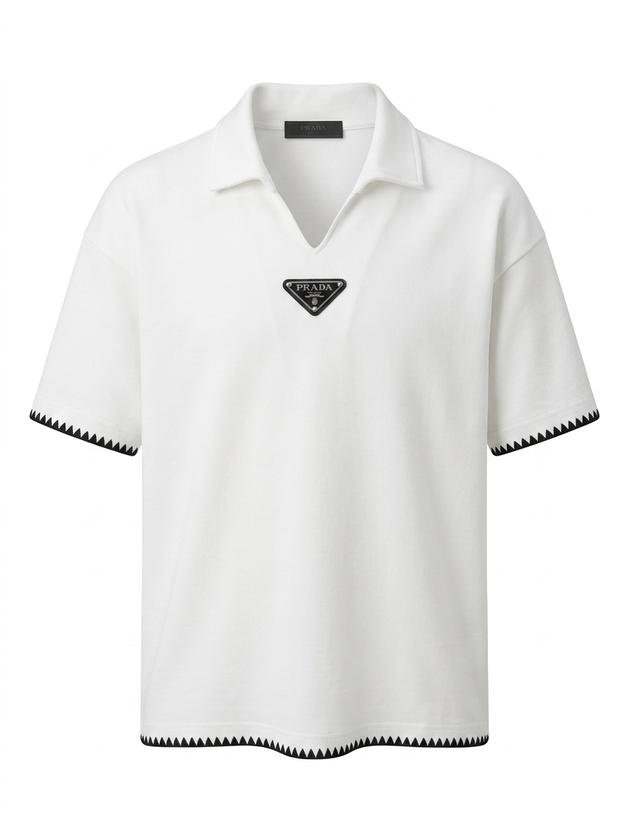 P. Contrast-Trim Open Collar Polo