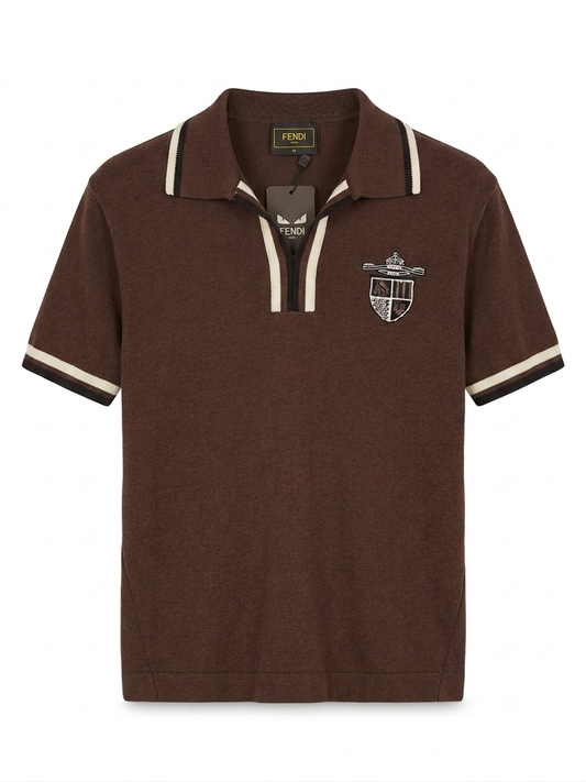 FNDI Heritage Crest Knit Zip-Polo in Mocha