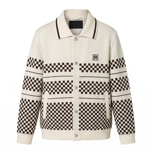 AM Damier-Inspired Knit Varsity Jacket