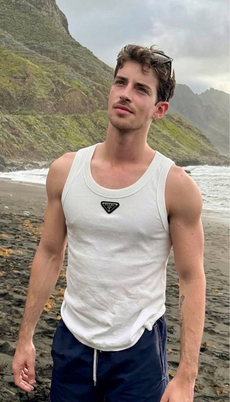 P. Enameled Triangle Logo Ribbed Tank Top