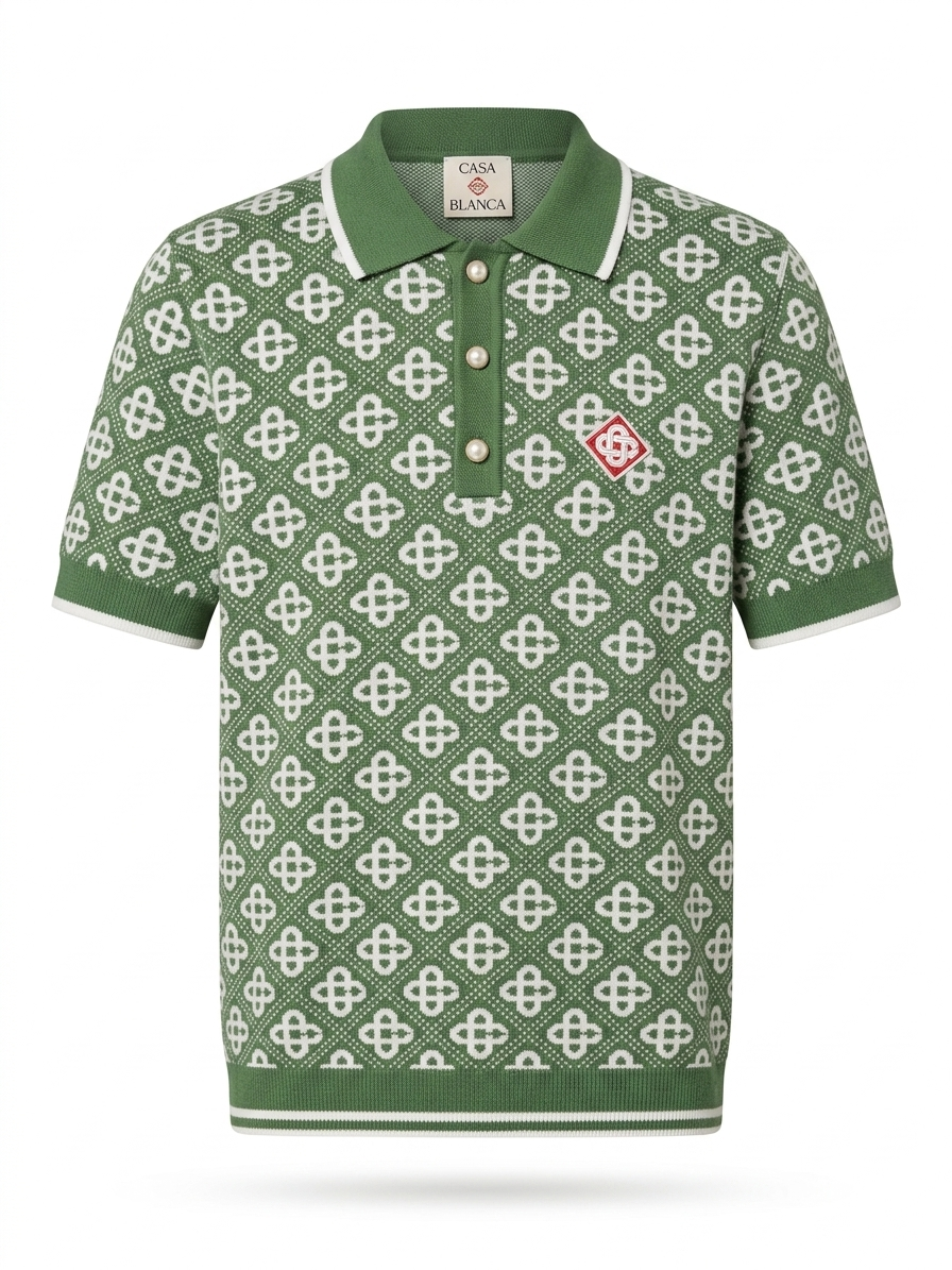 CB Monogram Pearl-Button Knit Polo