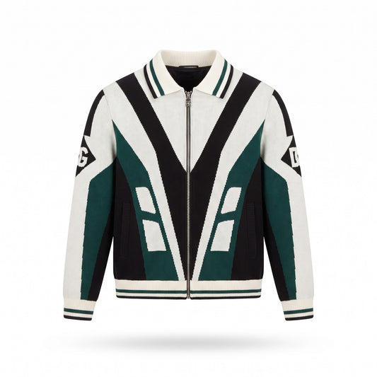 DG Geometric Intarsia Zip-Up Knit Jacket