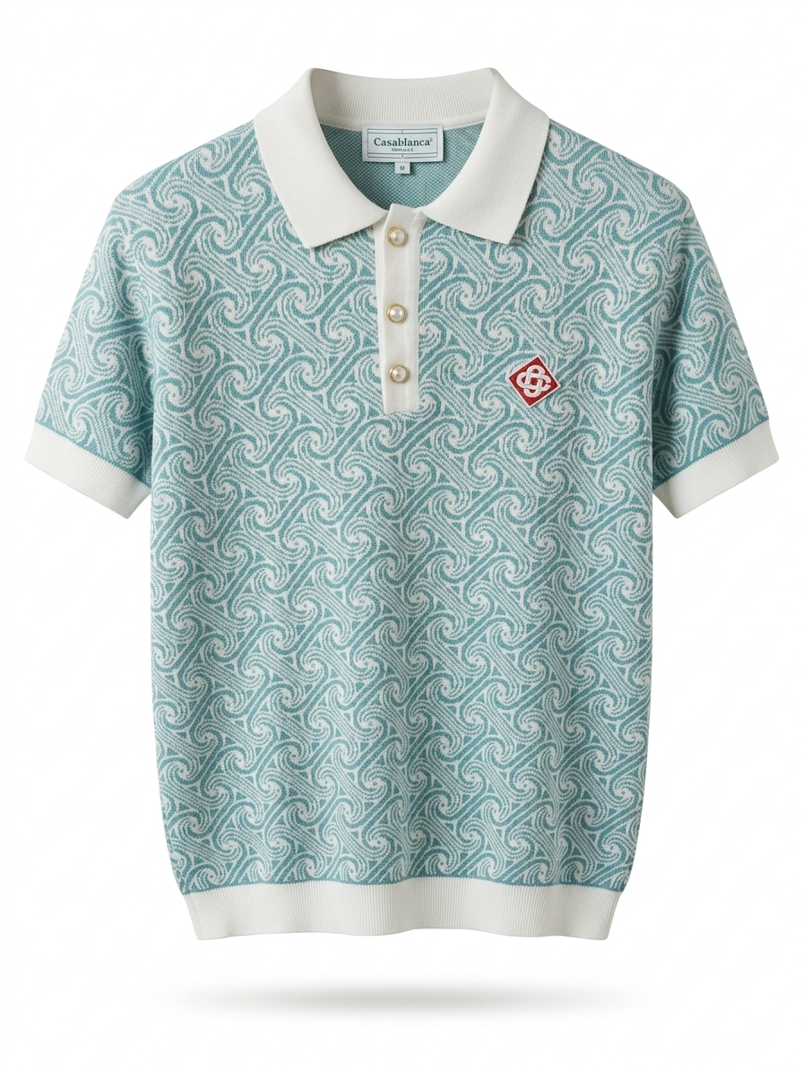 CASA Geometric Wave Jacquard Knit Polo