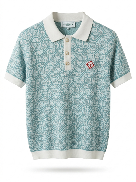 CASA Geometric Wave Jacquard Knit Polo