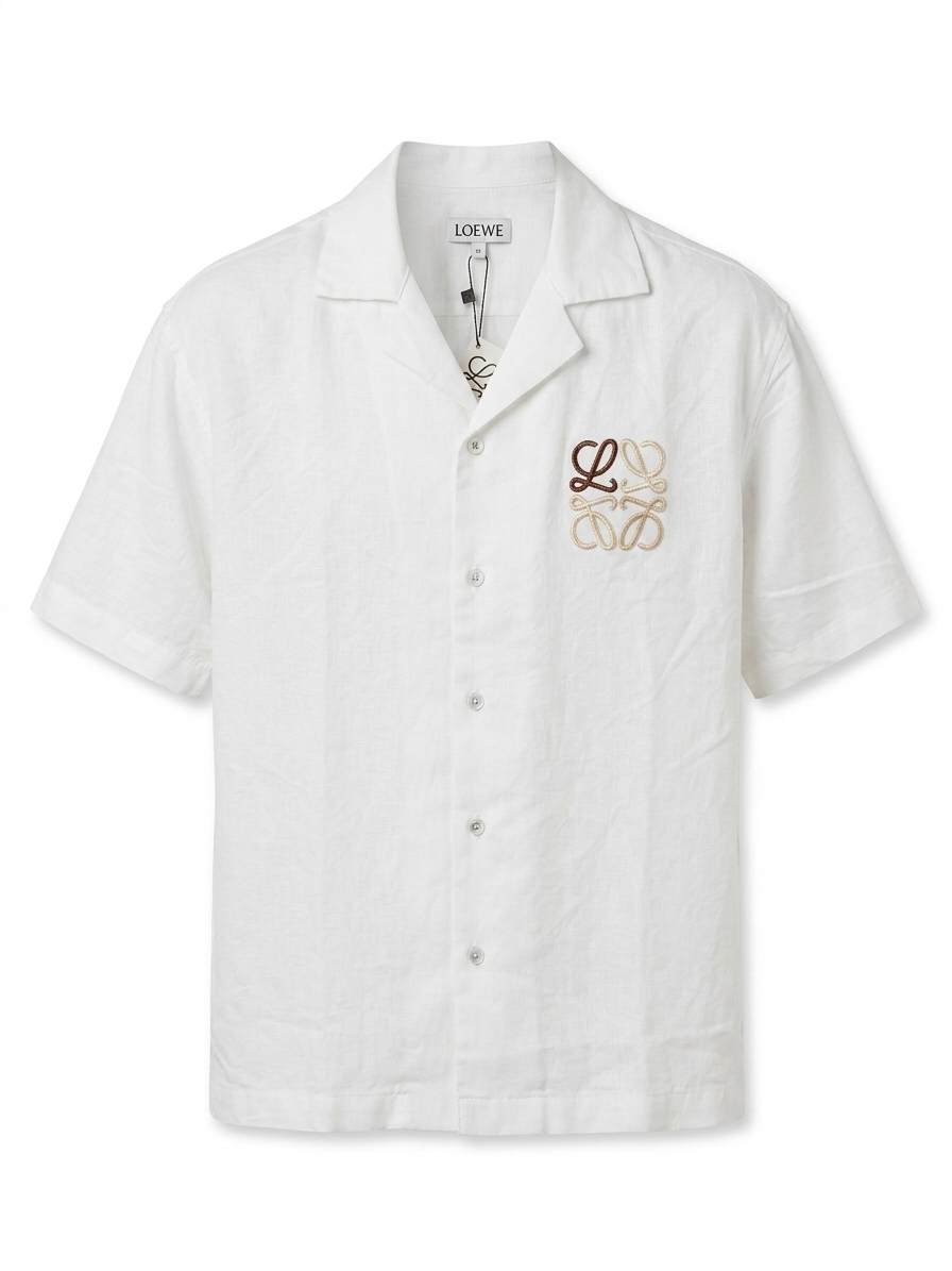 LWE Anagram Embroidered Linen Camp-Collar Shirt