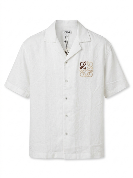 LWE Anagram Embroidered Linen Camp-Collar Shirt