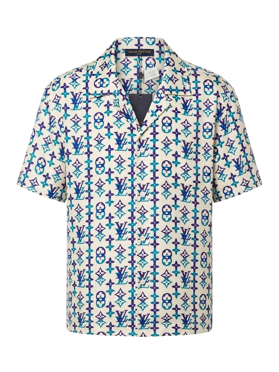 LV Geometric Monogram Camp Collar Shirt