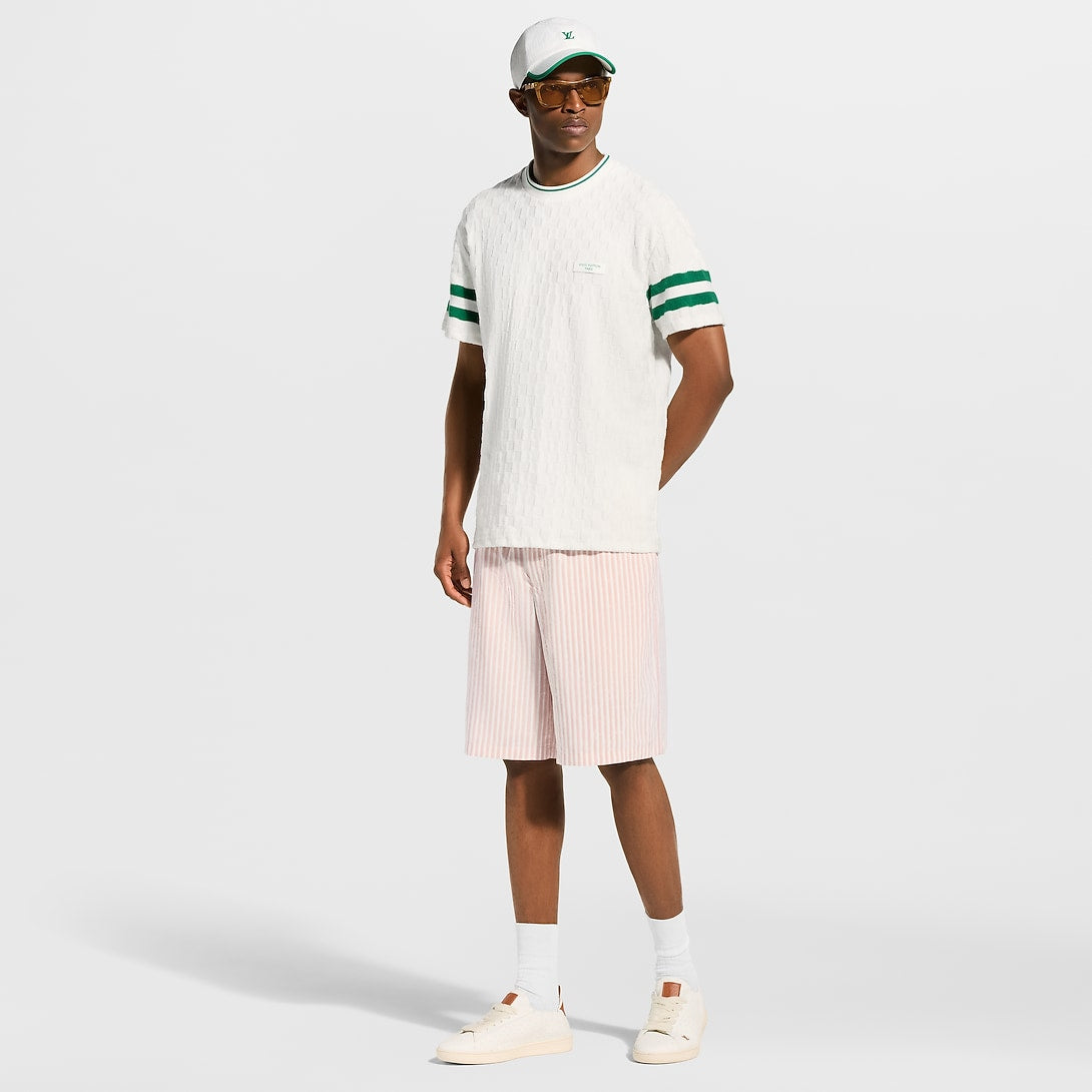 LV Damier Textured Knit Tee with Green Trim