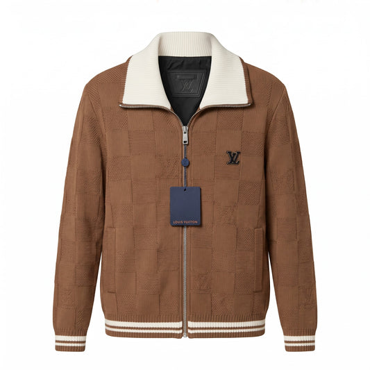 LV Caramel Textured Damier Zip Cardigan
