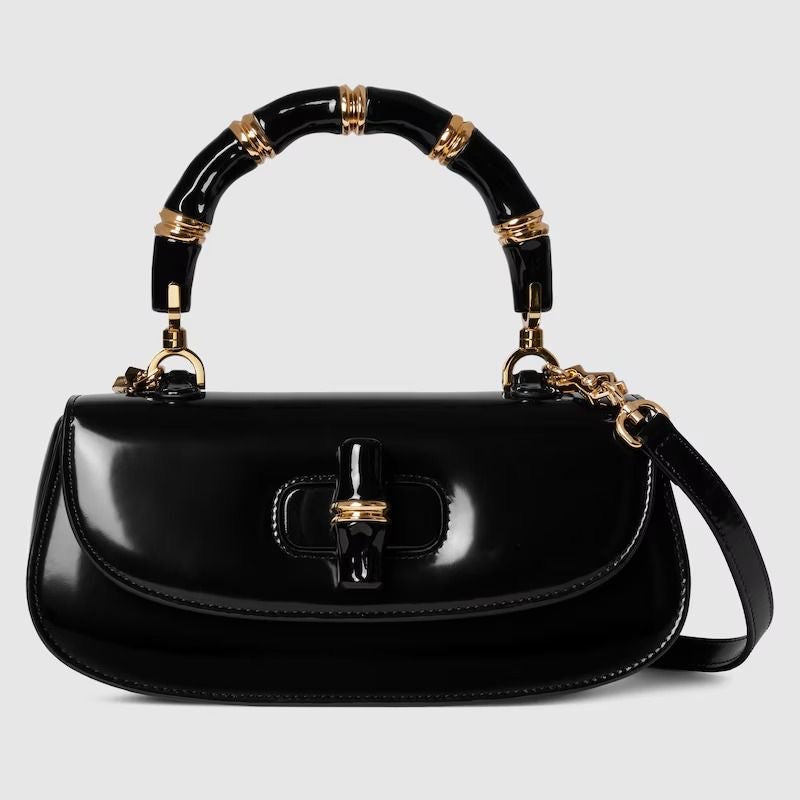 Glossy Patent Leather Top-Handle Bag with Sculpted Accents