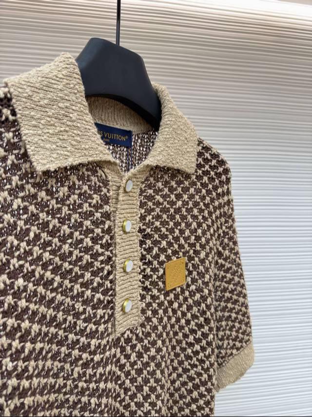 LV Elegant Textured Jacquard Knit Polo