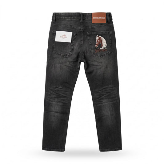 HER Embroidered Equine Motif Black Denim