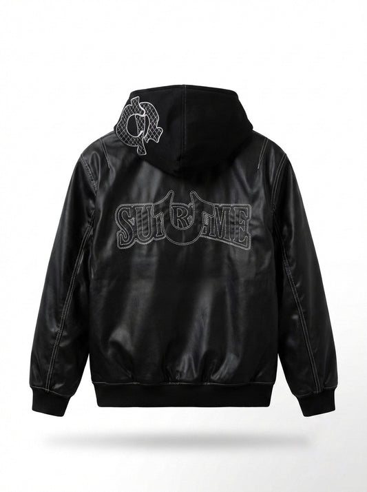 Contrast-Stitch Hooded Bomber