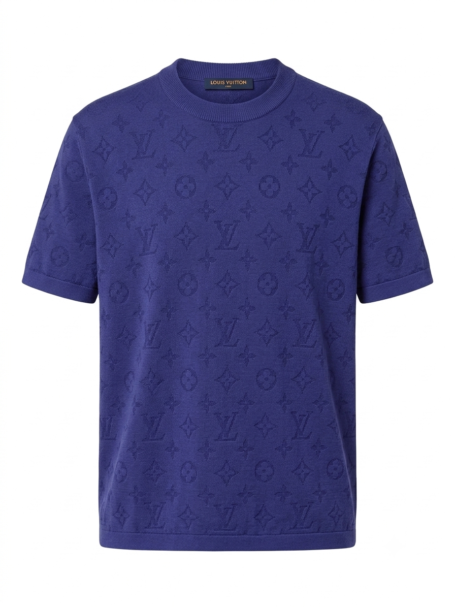 LV Signature Monogram Jacquard Knit Tee - Indigo Blue