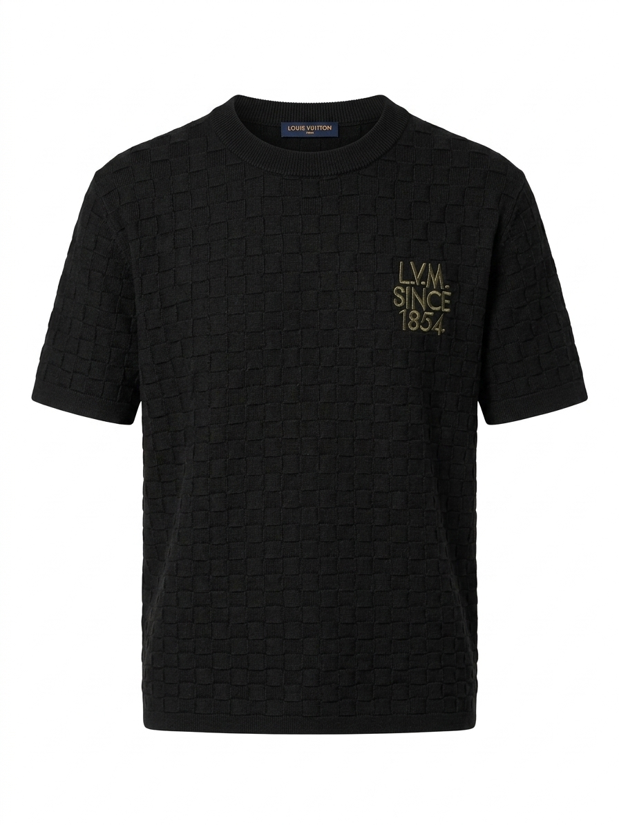 The LV Signature '1854' Textured Damier Knit Short-Sleeved Sweater