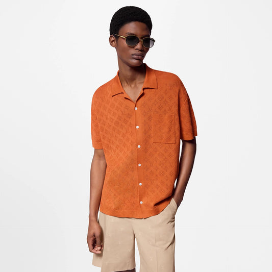 L.V. Mandarin Monogram Pointelle Knit Shirt