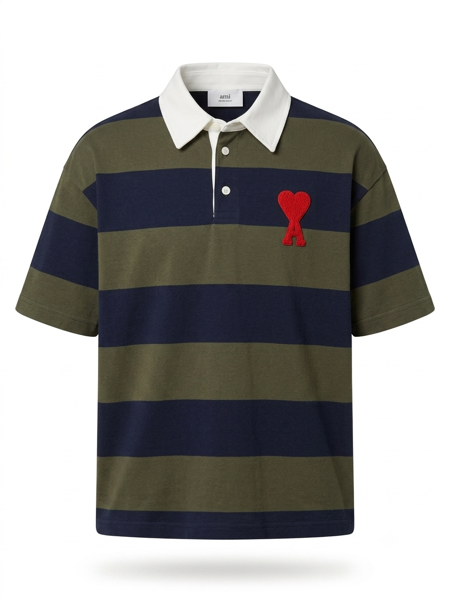 AMI - Breton Stripe De Coeur Rugby Polo