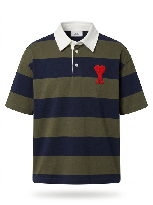 AMI - Breton Stripe De Coeur Rugby Polo