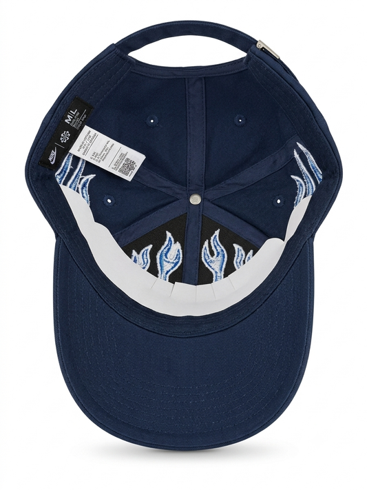 NKE Inferno Swoosh Embroidered Cap in Midnight Blue