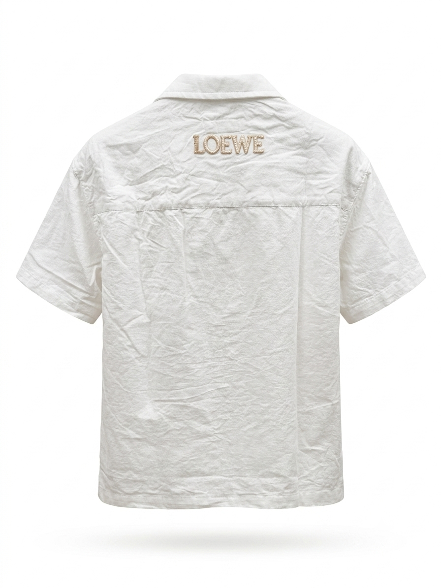 LWE Anagram Embroidered Linen Camp-Collar Shirt