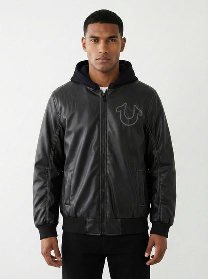 Contrast-Stitch Hooded Bomber