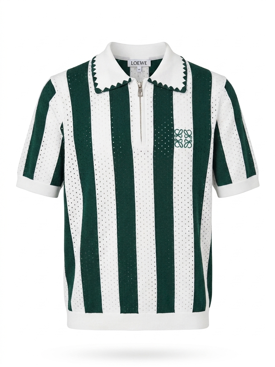 LWE Striped Pointelle-Knit Half-Zip Polo