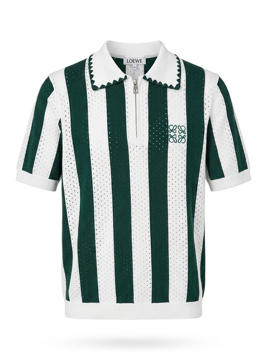 LWE Striped Pointelle-Knit Half-Zip Polo