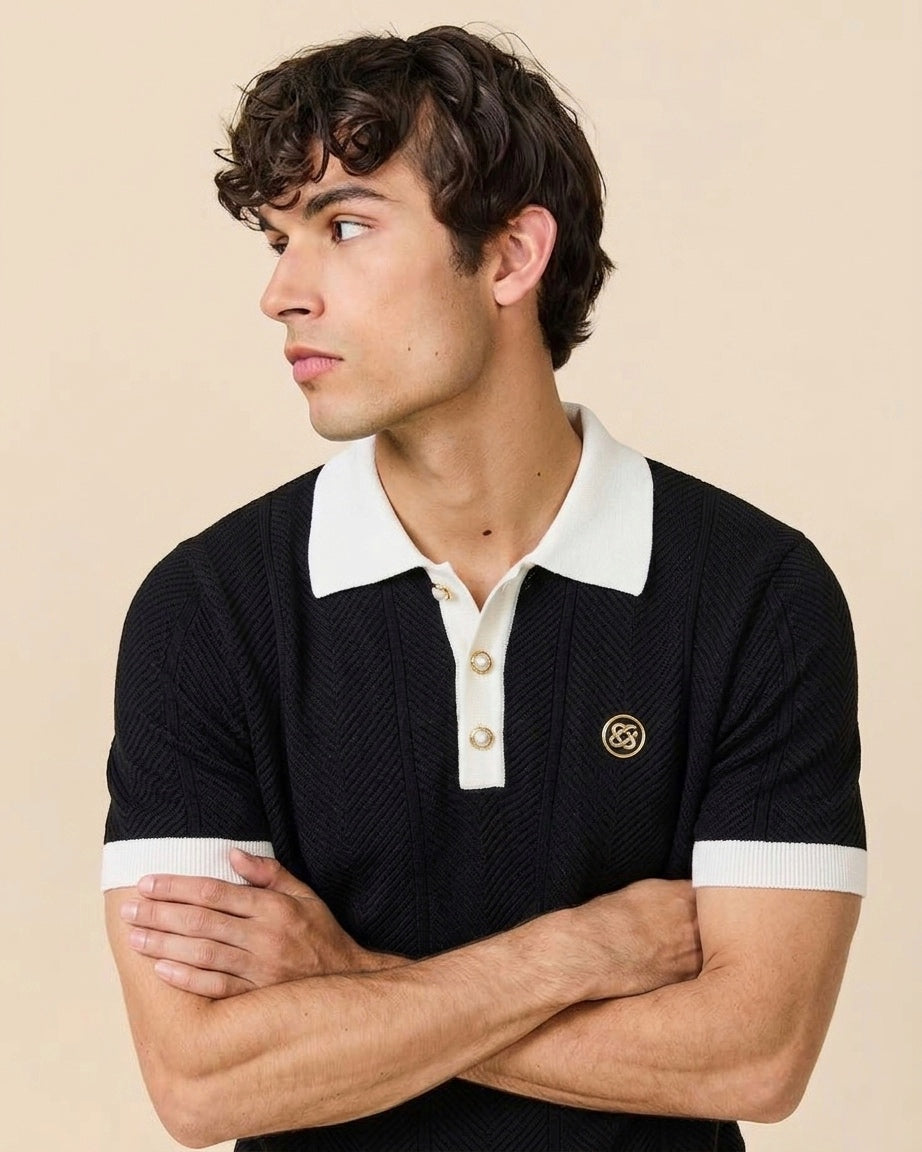 CASA Monochrome Chevron Knit Polo