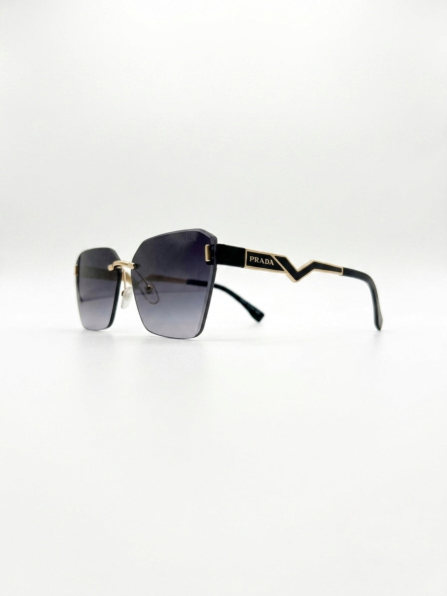 PRA Geometric Zig-Zag Rimless Sunglasses