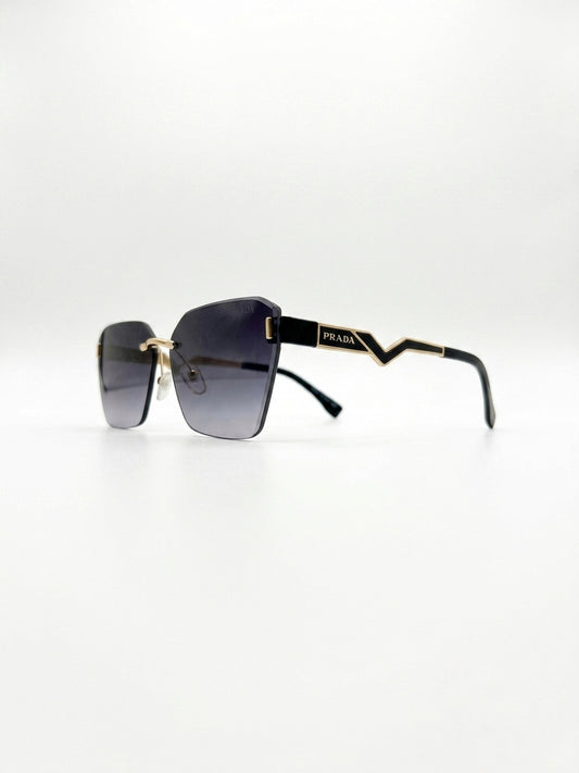 PRA Geometric Zig-Zag Rimless Sunglasses