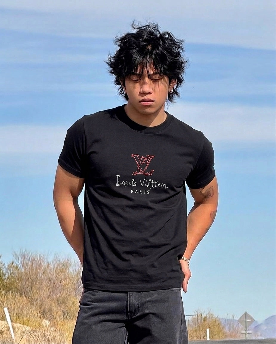 LV "Sketch" Graphic Embroidered Noir Tee