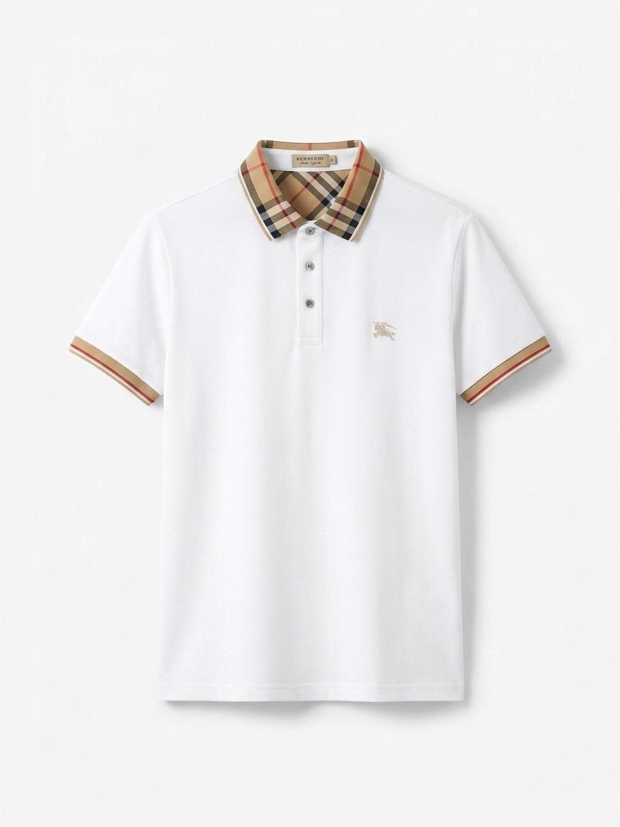 BBR Vintage Check Collar Piqué Polo – Optic White