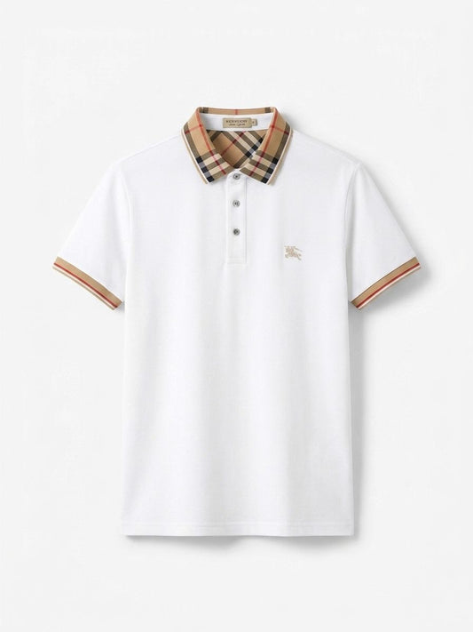 BBR Vintage Check Collar Piqué Polo – Optic White