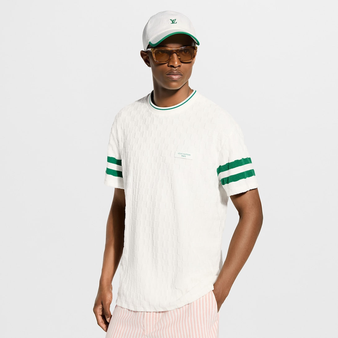 LV Damier Textured Knit Tee with Green Trim