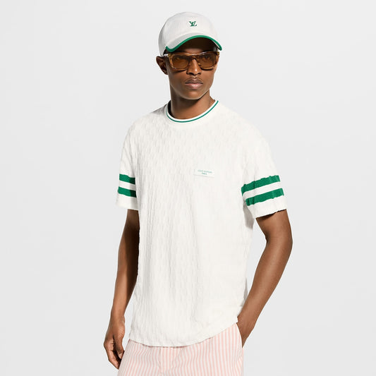 LV Damier Textured Knit Tee with Green Trim