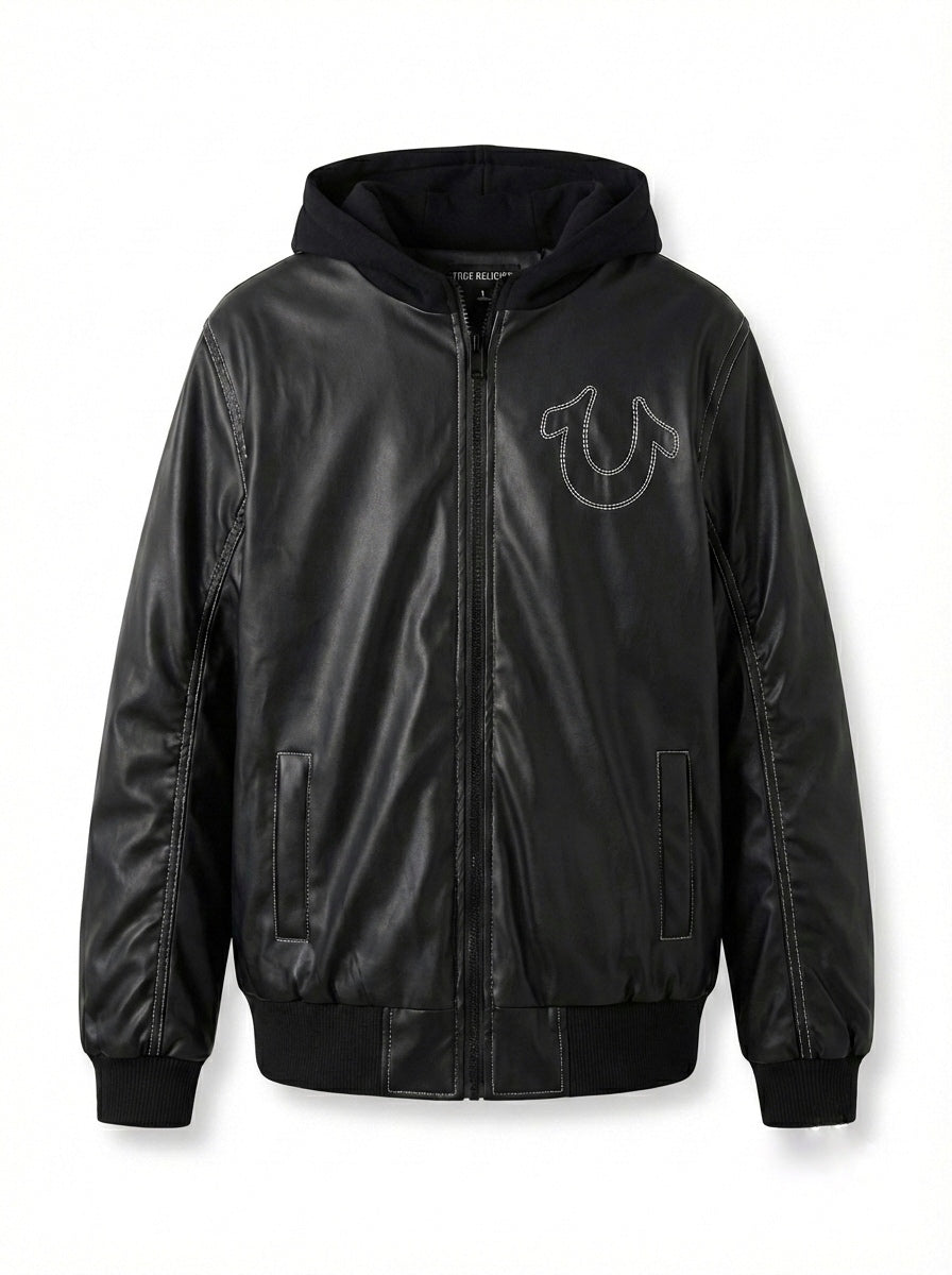 Contrast-Stitch Hooded Bomber