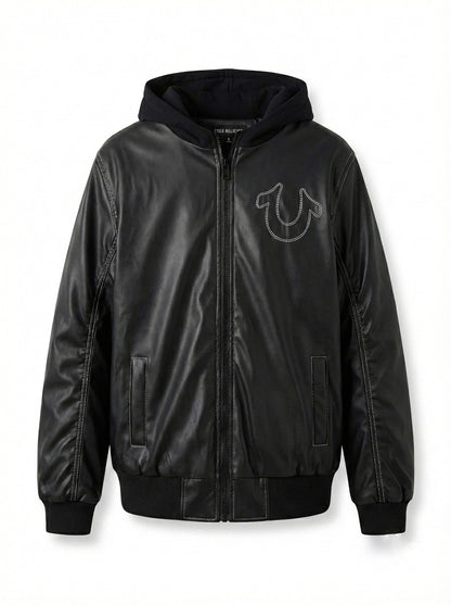 Contrast-Stitch Hooded Bomber