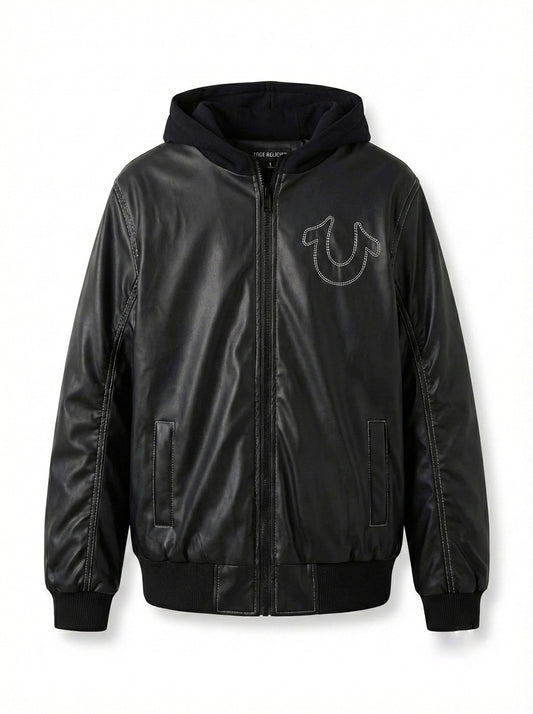 Contrast-Stitch Hooded Bomber