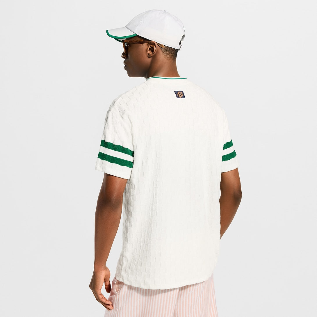 LV Damier Textured Knit Tee with Green Trim
